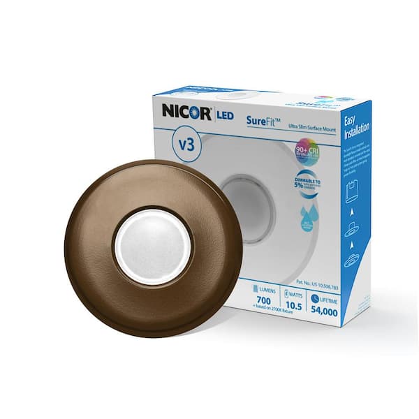 NICOR DLF SureFit(v3) 5 in. 10.1-Watt Round Oil-Rubbed Bronze Integrated LED Recessed Light Trim, 4000K