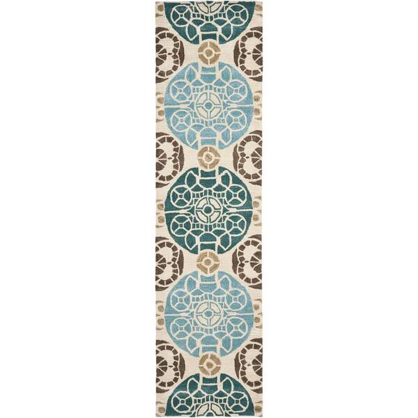 Wyndham 2 ft. x 13 ft. Beige/Blue Geometric Runner Rug