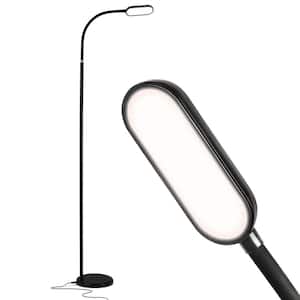 Battery Plus 59.5 in. Classic Black Industrial 1-Light Dimmable LED Floor Lamp with Height Adjustable Gooseneck Head