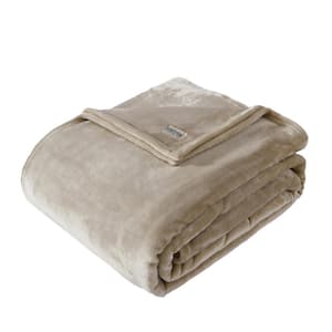 Reaction Solid Ultra Soft Plush 1-Piece Beige Microfiber Full/Queen Blanket