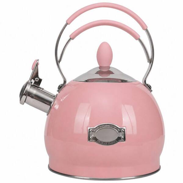 2.6 qt. 12-Cup Stainless Steel Whistling Induction Stovetop Tea Kettle with Pour Spout in Pink