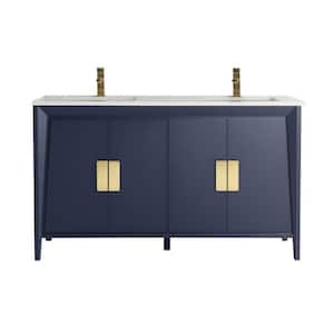 Larvotto 60 in.W x 18.5 in. D x 33.5 in. H Bathroom Vanity in Navy Blue Color with Fairy White Quartz Top