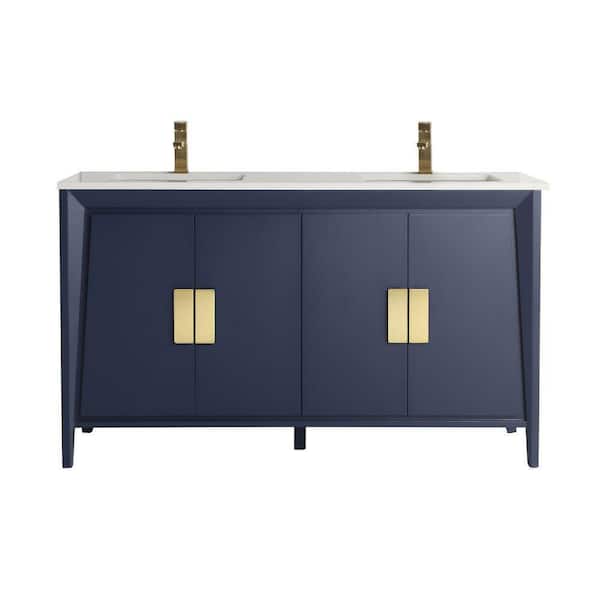 Benton Collection Larvotto 60 in.W x 18.5 in. D x 33.5 in. H Bathroom Vanity in Navy Blue Color with Fairy White Quartz Top