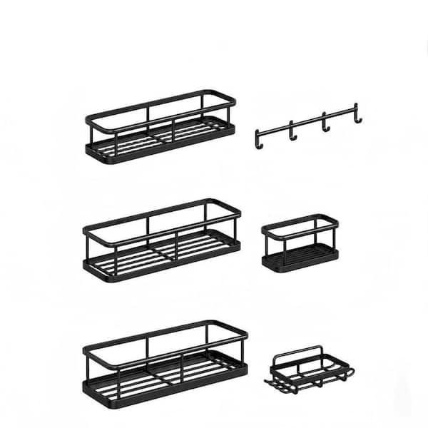 6 Pack Black Metal Rustproof Shower Caddy No Drilling Bathroom Organizers and Storage Included in Adhesive Tape