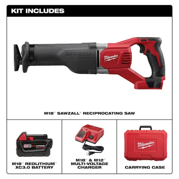 M18 18-Volt Lithium-Ion Cordless SAWZALL Reciprocating Saw W/(2) 3.0Ah Batteries, Charger, Hard Case M18 18-Volt Lithium-Ion Cordless SAWZALL Reciprocating Saw W/(2) 3.0Ah Batteries, Charger, Hard Case