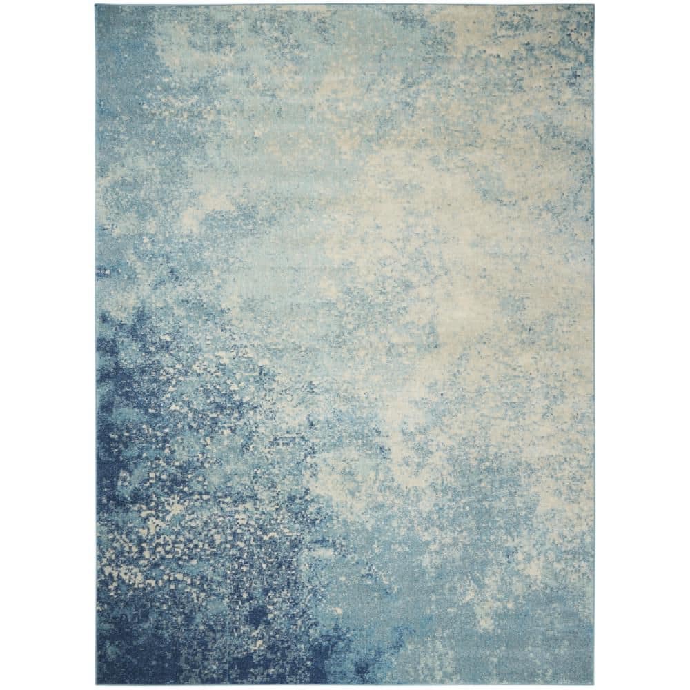 HomeRoots 9 ft. x 12 ft. Blue Abstract Washable Area Rug 2000522406 ...