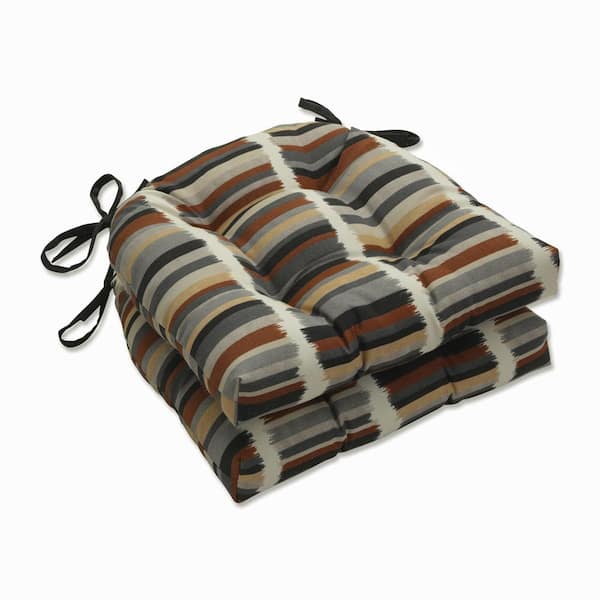 Pillow Perfect Striped 17.5 x 17 Outdoor Dining Chair Cushion in Black/Grey/Brown (Set of 2)