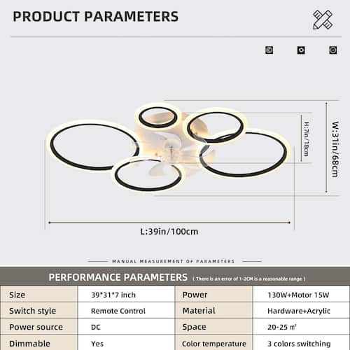 39 in. Indoor Black Ceiling Fan with Lights, Remote Control and App Control, Dimmable with Remote Ceiling Fans