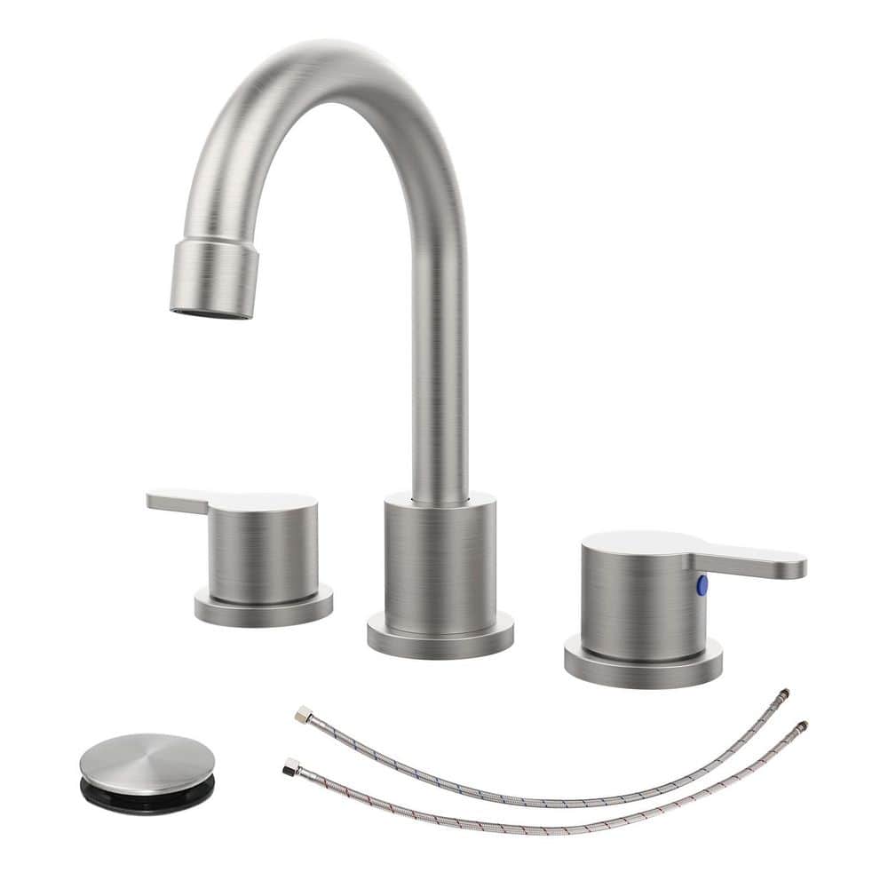 8 in. Widespread Double Handle Bathroom Faucet with Drain in Brushed Nickel price history on PriceWatchPro