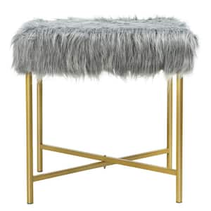 Gray Decorative Ottoman Stool Footrest with Gold Metal Legs