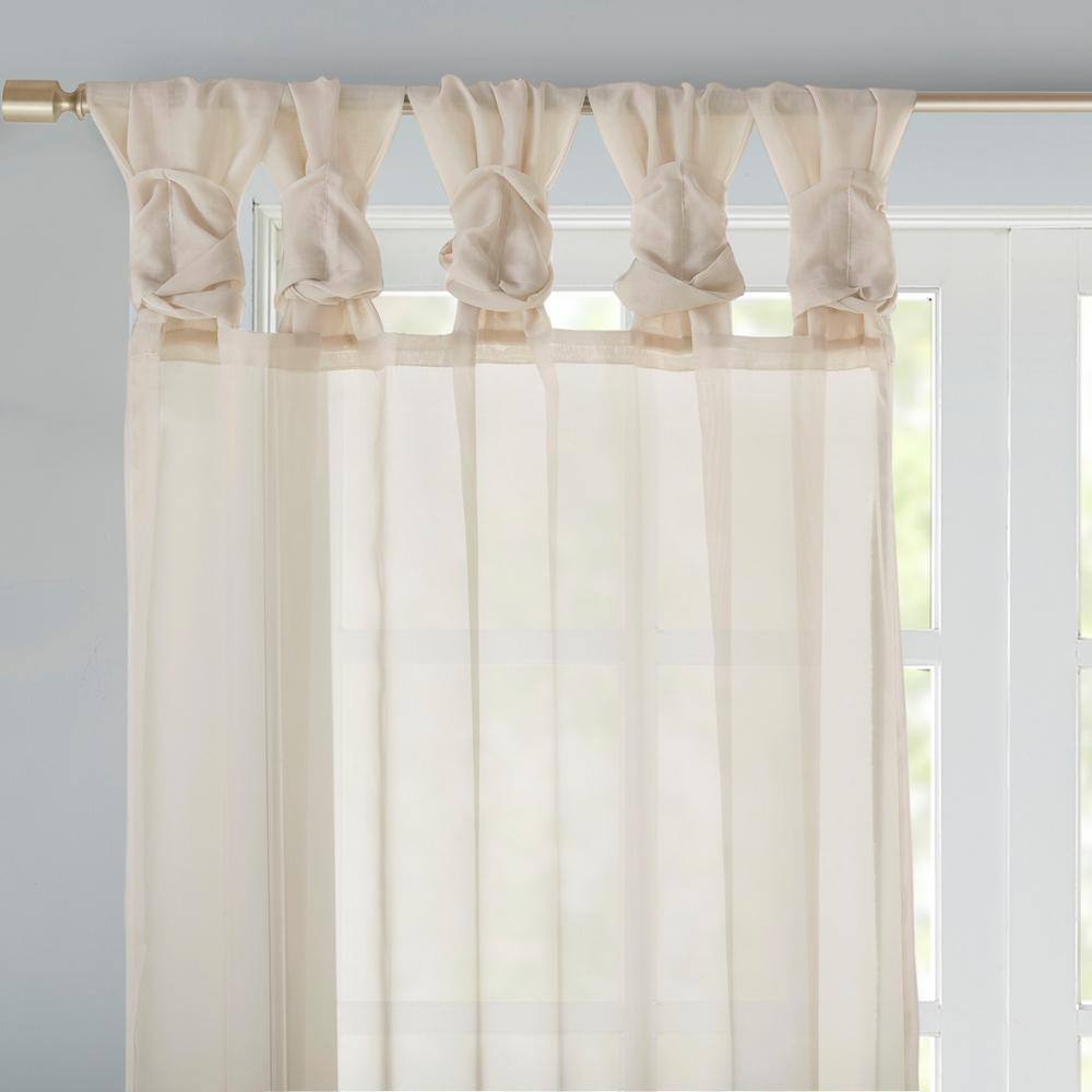 Ivory Ground Length Sheer Tab Top Polyester Drapes