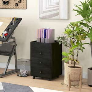 3 Drawer Dark Walnut Wood 16.9 in. W Vertical File Cabinet, Home Office Storage Printer Stand with Wheels