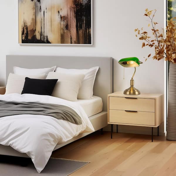 15 in. Gold Banker Task and Reading Lamp with Green Glass Shade, Pull Chain 350° Adjustable Desk Lamp for Home or Office