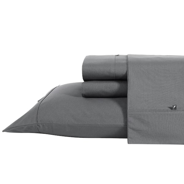 Nautica Solid 4-Piece Gray Percale Cotton Full Sheet Set