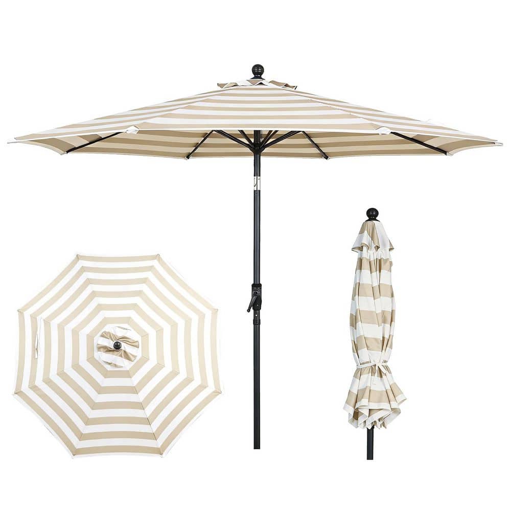 6.5 ft auto tilt patio umbrella | Auto-Tilt, Fade-Proof, Wind Resistant | Commercial Grade | Terylast Navy Stripes so you can easily and perfectly align with the movement of the sun AE Outdoor 9 ft. Patio