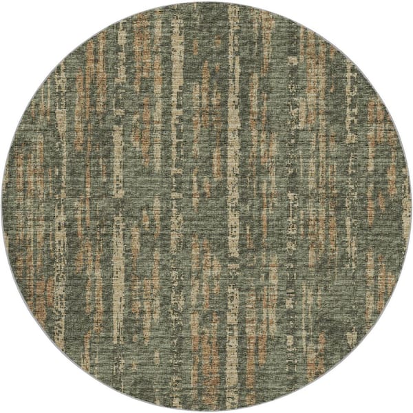 Dream Shag Premium Machine Washable Abstract ADS39 Green 8 ft. x 8 ft. Round Rug