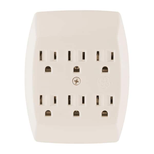 GE 15- Amp 125-Volt AC 6-Outlet Grounded Adapter- Wall Almond