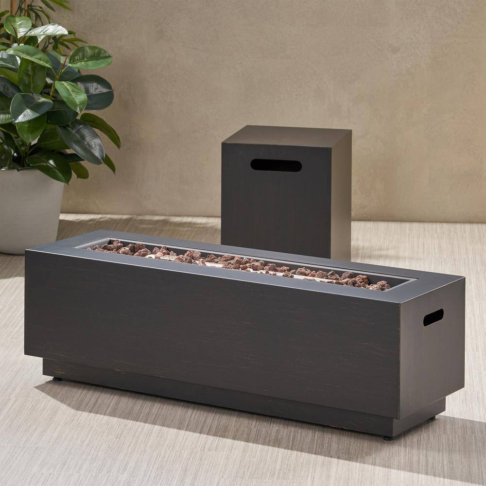 Brushed Brown Rectangular Gas Fire Pit Table with Tank Holder