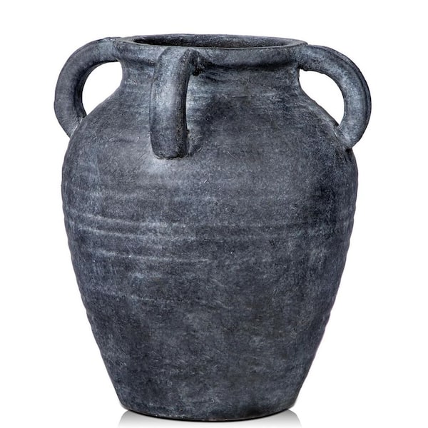 Unbranded 9.8 in. Gray Ceramic Round Handmade Flower Vase, Vintage Ceramic vase, Rustic Antique Decor with 4 Handles