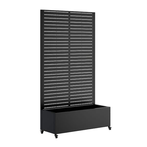 35.43 in. W x 73.21 in. H Black Metal Rectangular Raised Garden Bed with 4 Wheels Trellis and Privacy Screen