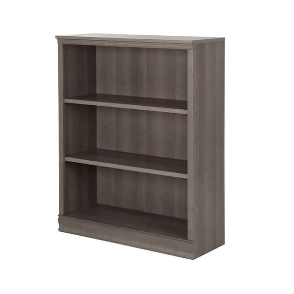 South Shore 44.75 in. Gray Maple Faux Wood 3-shelf Standard Bookcase with Adjustable Shelves