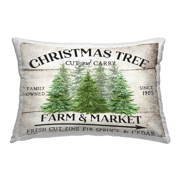 Farm & Market Christmas Green Rectangular Outdoor Throw Pillow