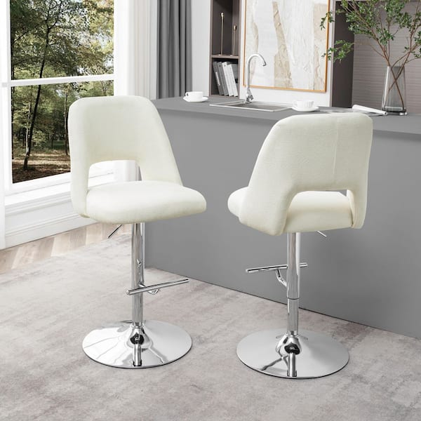 Jovana 41 in. Boucle Fabric Beige Low Back Metal Frame Adjustable Bar Stool with Swivels (Set of 2)