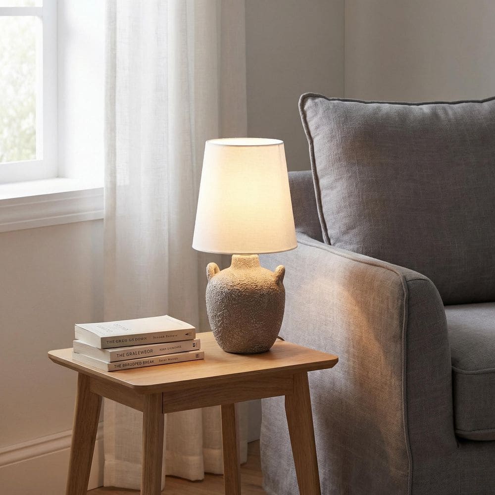 Nora 15.5 in. Greige Transitional Urn Bedside Table Lamp for Bedroom with White Fabric Shade price history on PriceWatchPro