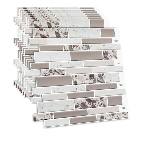 null Greyish-Pink 12 in. x 12 in. x 0.04 in. Vinyl Peel and Stick Backsplash Tile for Kitchen (Cover 10 sq. ft.)