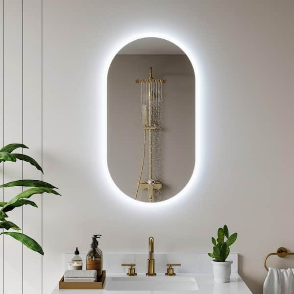 20 in. W x 36 in. H Oval Frameless Wall LED Bathroom Vanity Mirror in White