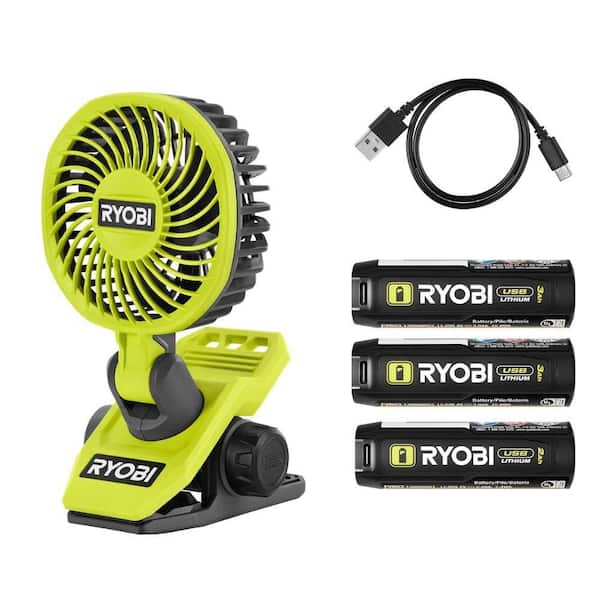 USB Lithium Clamp Fan Kit with 2.0 Ah USB Lithium Battery and USB Lithium 3.0 Ah Rechargeable Battery (2-Pack)