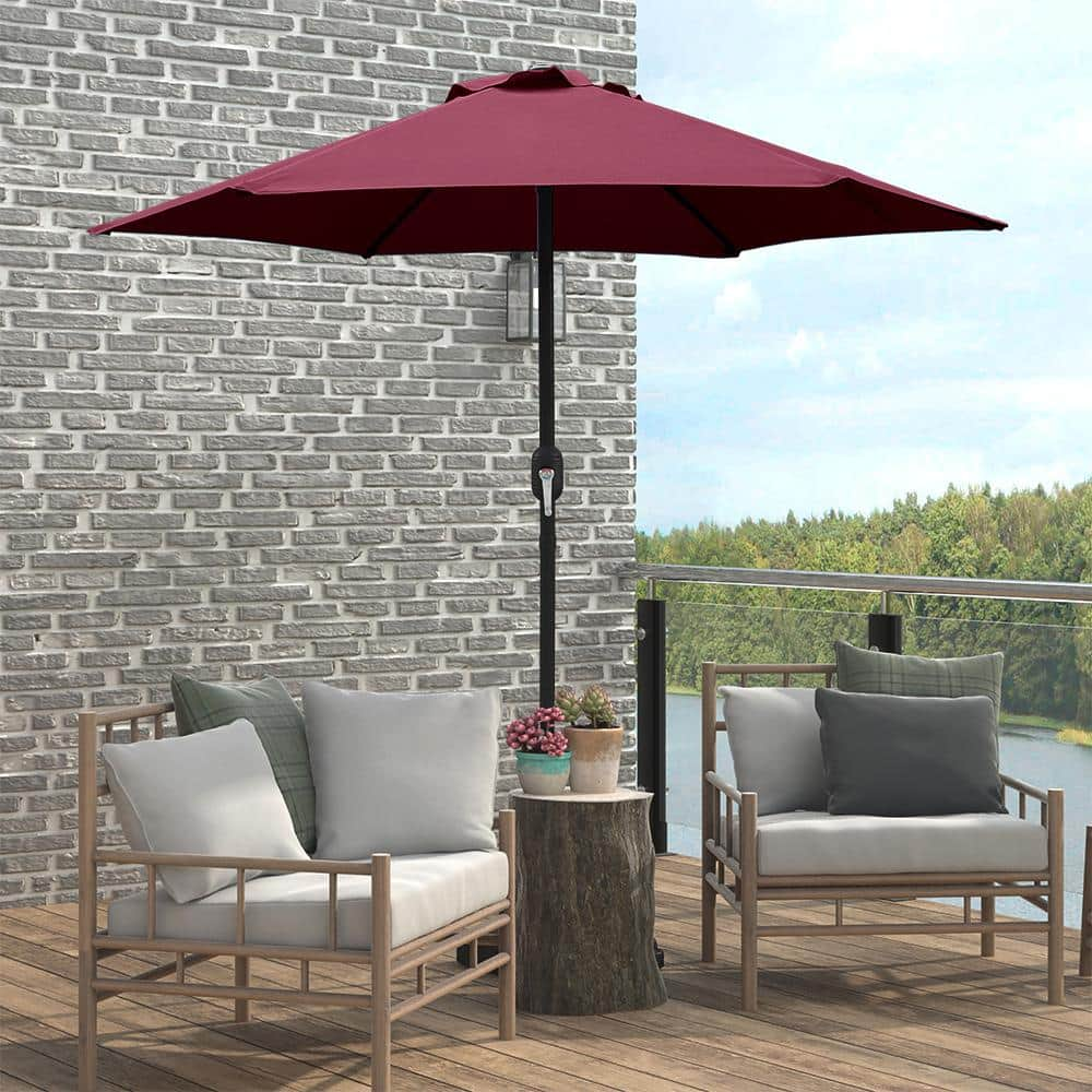 Maypex 7.5 ft. Steel Crank Market Patio Umbrella in Burgundy H1300001 ...