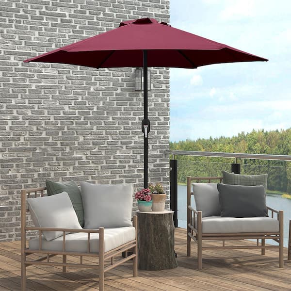 7.5 ft. Steel Crank Market Patio Umbrella in Burgundy