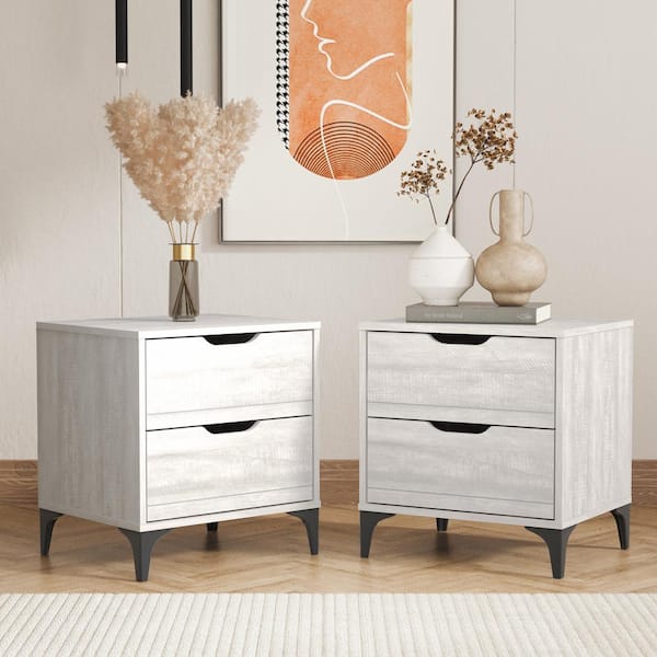 GALANO Lilay 2-Drawer Dusty Gray Oak Nightstand (Set of 2)