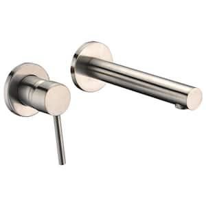 Left-Handed Single Handle Wall Mounted Bathroom Faucet in Brushed Nickel