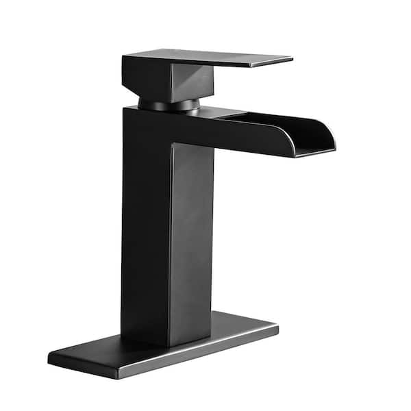Lukvuzo Single Handle Bathroom Faucet with 1 or 3 Hole Vanity Faucet with Deck Plate and Overflow Pop Up Drain in Matte Black