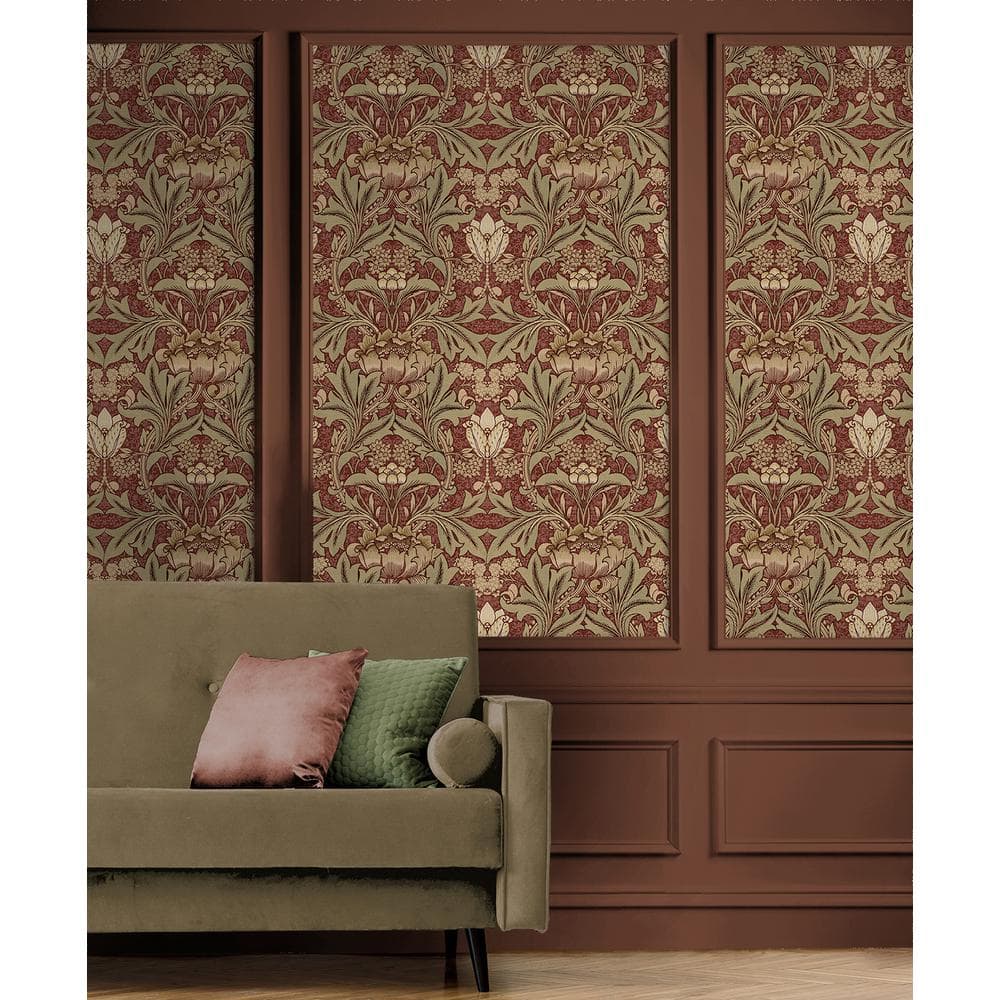 Red Clay and Lichen Floral Vinyl Peel and Stick Wallpaper