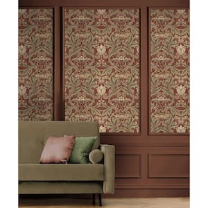 30.75 sq. ft. Red Clay and Lichen Acanthus Floral Vinyl Peel and Stick Wallpaper Roll