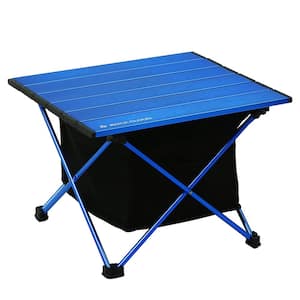 Portable Camping 14 in. Blue Rectangle Aluminum Picnic Tables Seats 2-People with Storage Bag