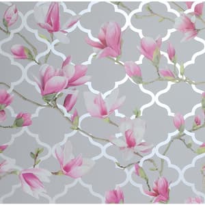 Magnolia Trellis Pink Paper Strippable Roll (Covers 56 sq. ft.)