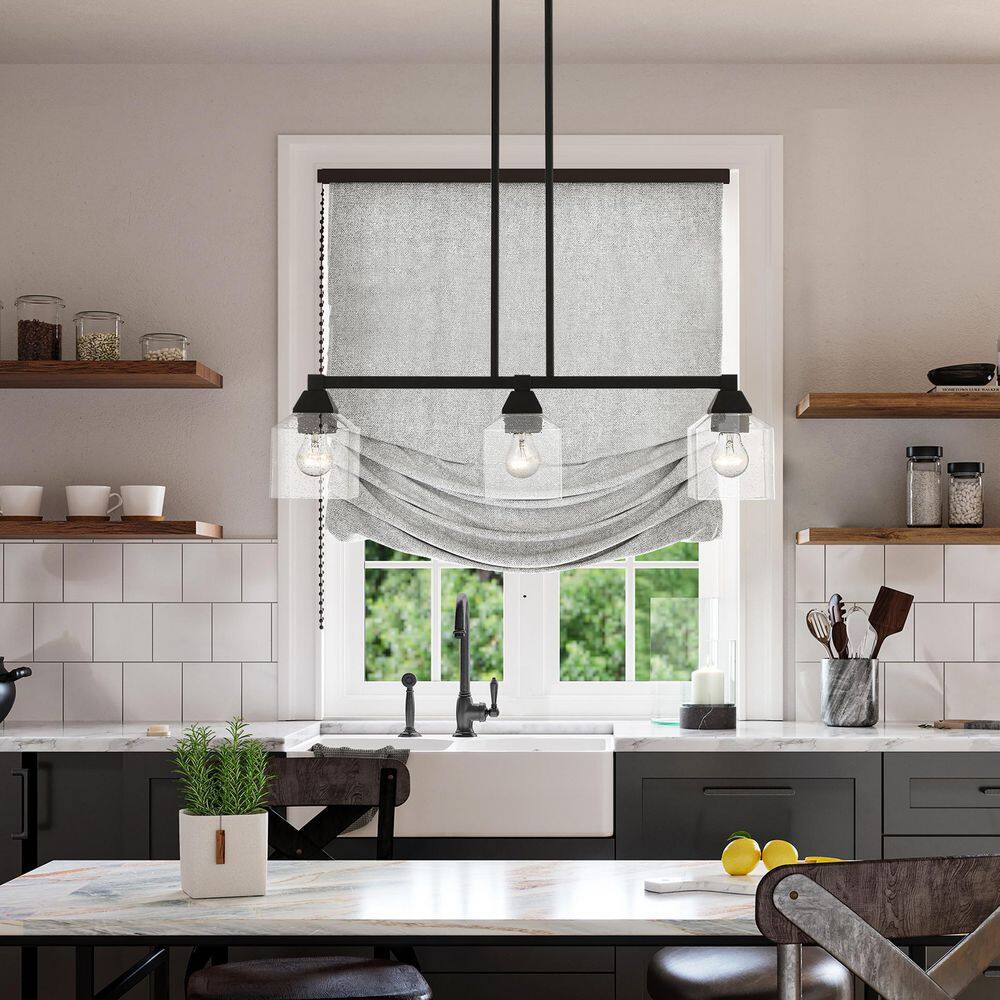 Aragon Black Steel 3-Light Linear Chandelier with Clear Seeded Glass