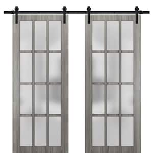Felicia 3312 60 in. x 96 in. Full Lite Frosted Glass Gray Ash Finished Solid Wood Sliding Barn Door with Hardware Kit