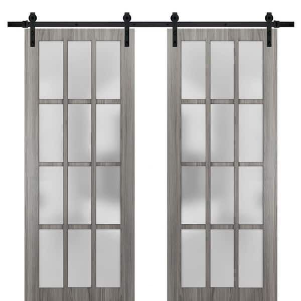 Sartodoors Felicia 3312 60 in. x 96 in. Full Lite Frosted Glass Gray Ash Finished Solid Wood Sliding Barn Door with Hardware Kit