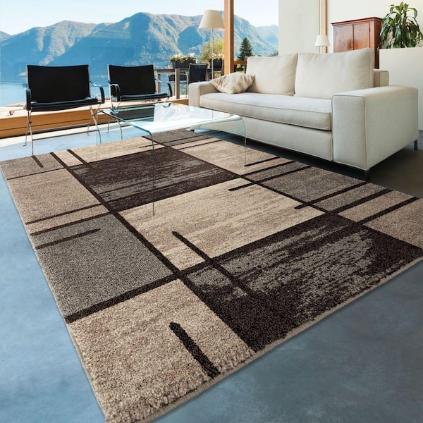 Fleet Gray 5 ft. x 8 ft. Plush Pile Blocks Indoor Area Rug