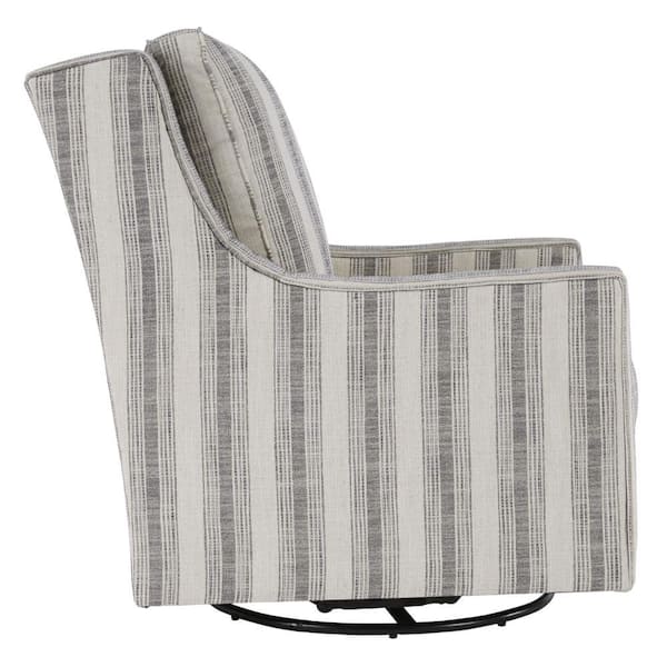 Benjara Gray and White Fabric Swivel Glider Accent Chair with