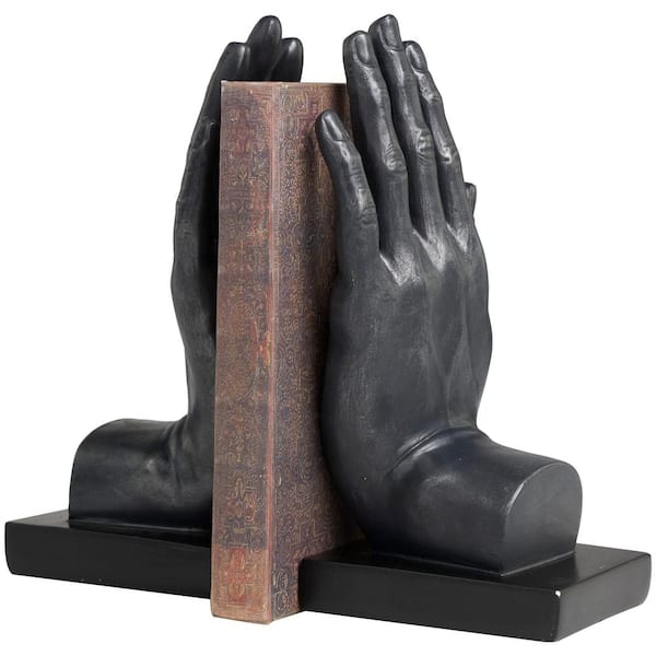 Litton Lane Black Polystone Hands Bookends (Set of 2)