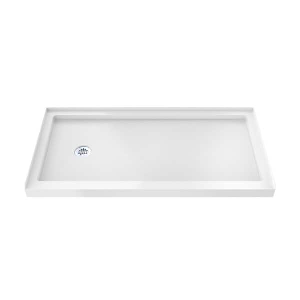 SlimLine 60 in. L x 34 in. W Alcove Rectangular White Shower Pan Base with 2 in. Round Left Drain in Chrome