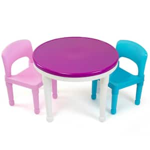 Bright Colors 2-in-1 Plastic Building Block-Compatible Kids Activity Table and 2 Chairs Set