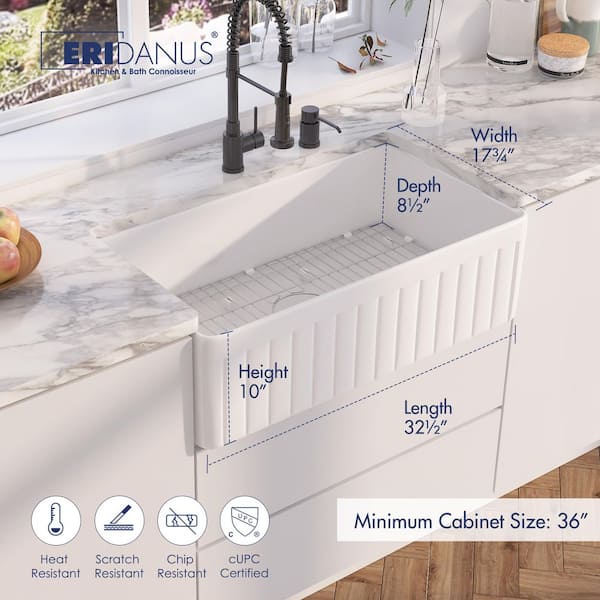 Eridanus Malibu Crisp White 33 in. Farmhouse Apron Single