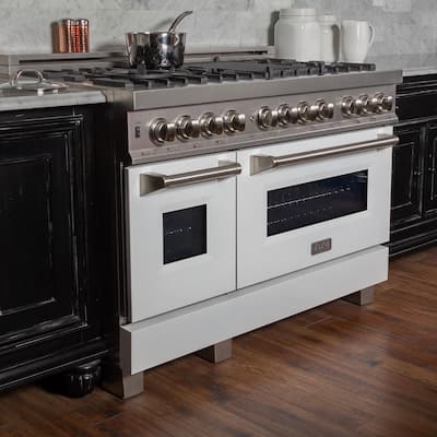 48" 6.0 cu. ft. Dual Fuel Range with Gas Stove and Electric Oven in DuraSnow Stainless Steel & White Matte Door